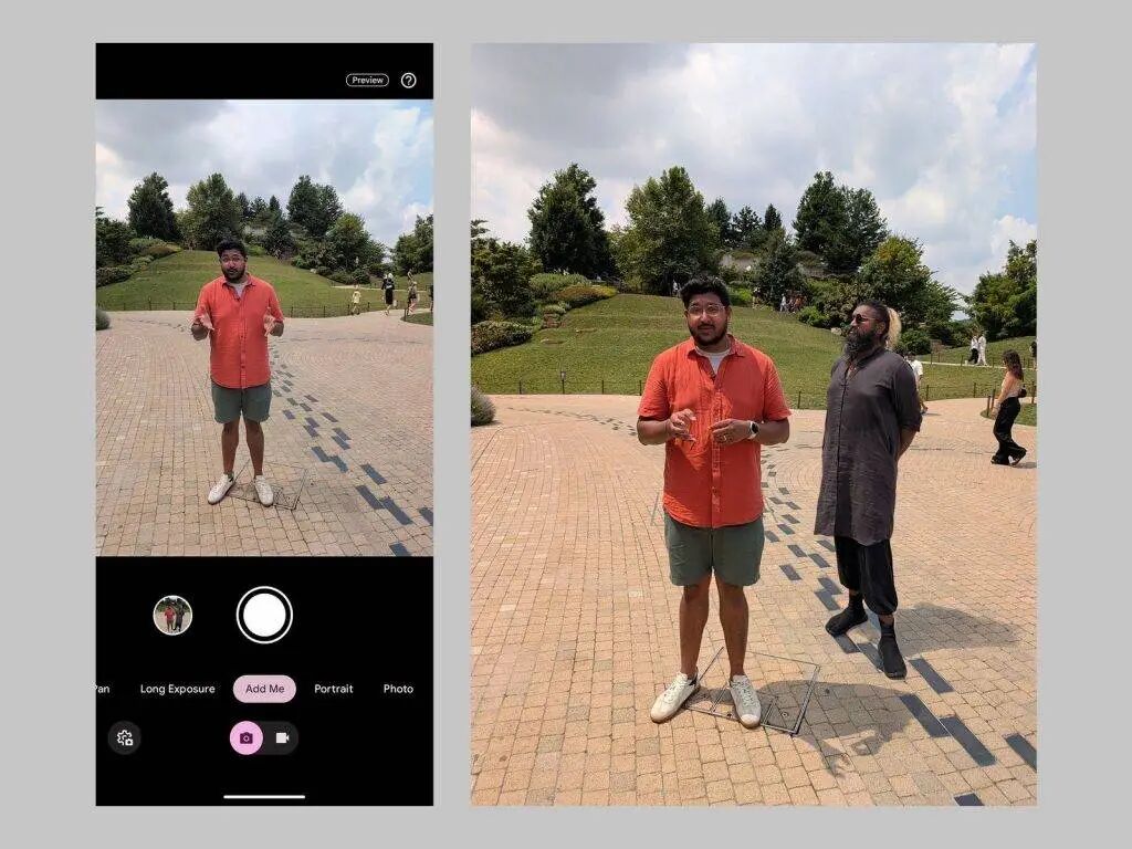 使用 Add Me 功能将人物加入合照的对比展示