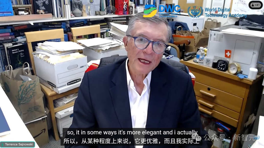Terrence Sejnowski 在办公室通过视频发言，谈及玻尔兹曼机