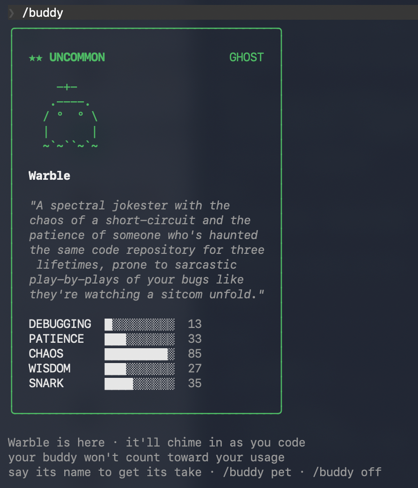 稀有度为 UNCOMMON 的 GHOST 类型宠物 Warble