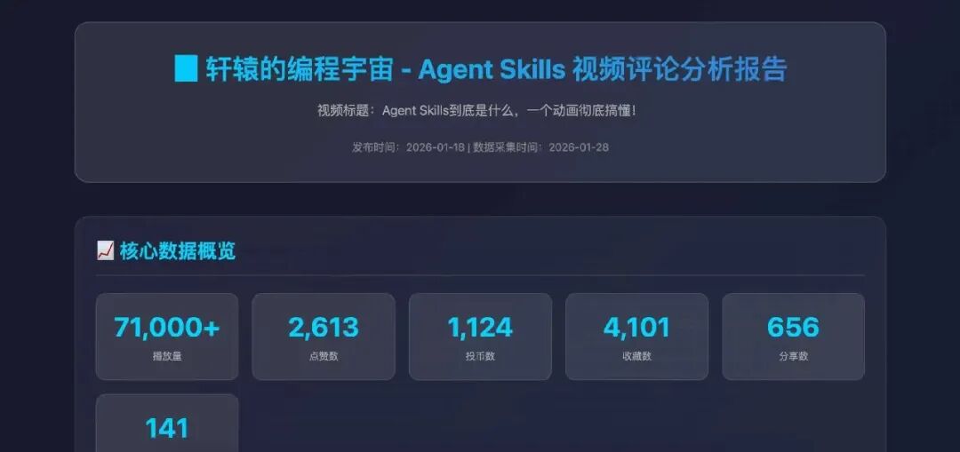 视频评论分析报告核心数据页