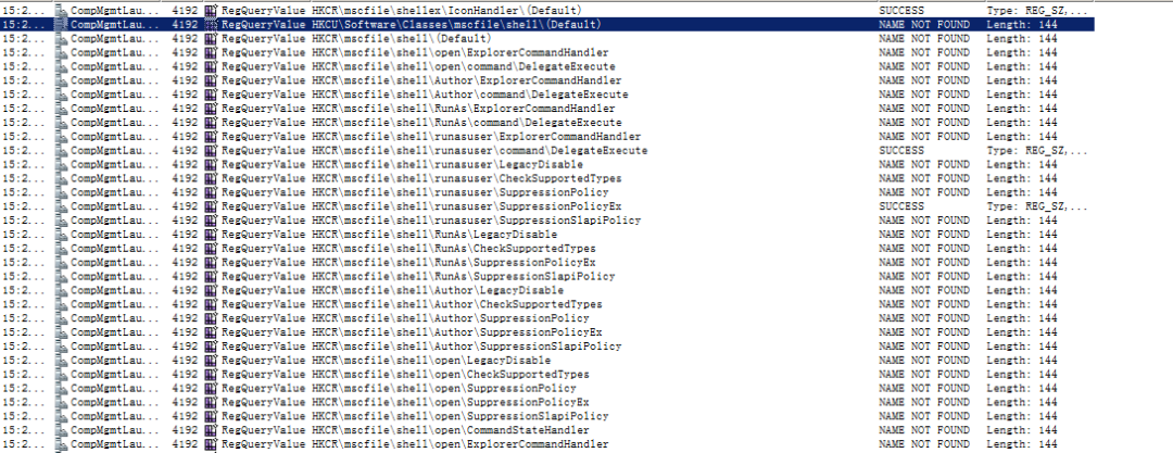 Process Monitor显示的CompMgmtLauncher注册表查询日志