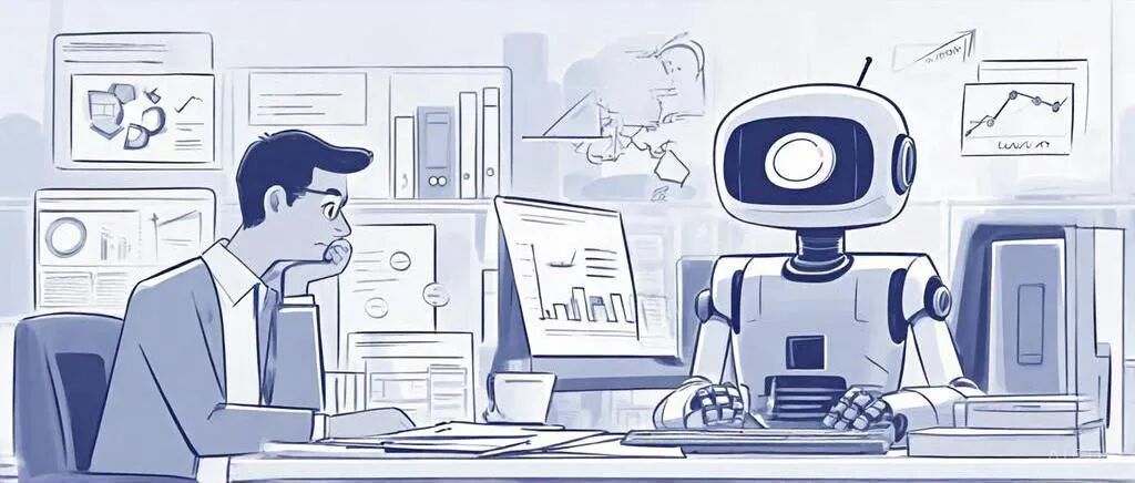 人机协作办公场景插画