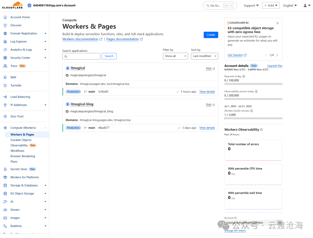 Cloudflare Workers控制台截图