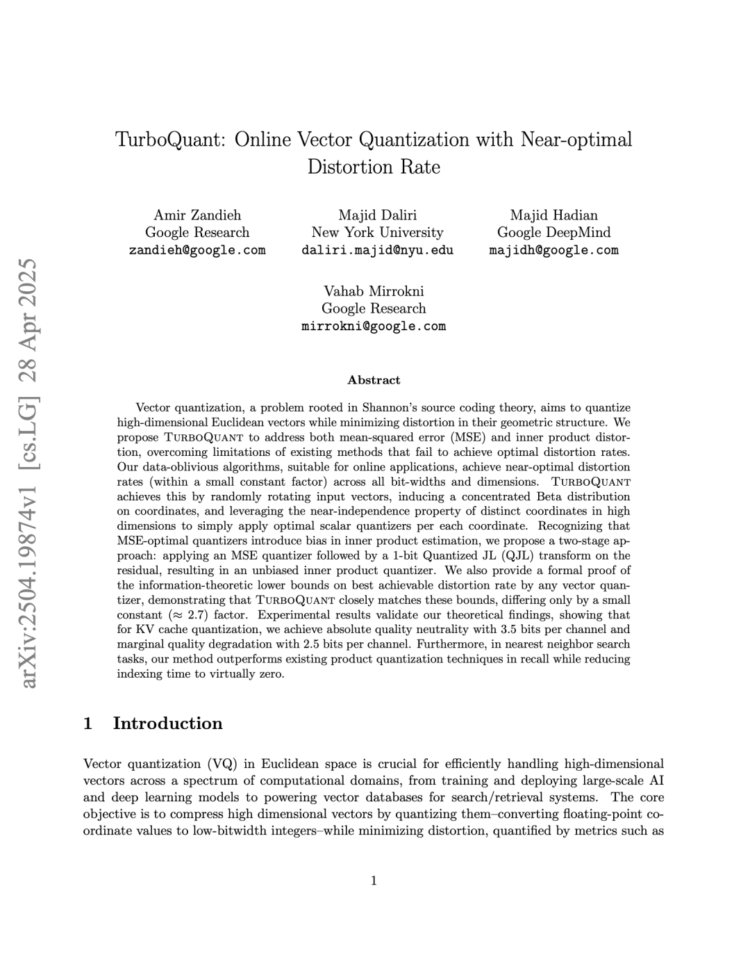 TurboQuant论文首页截图