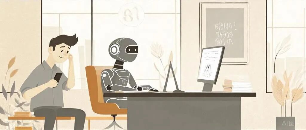 人与机器人并肩办公插画