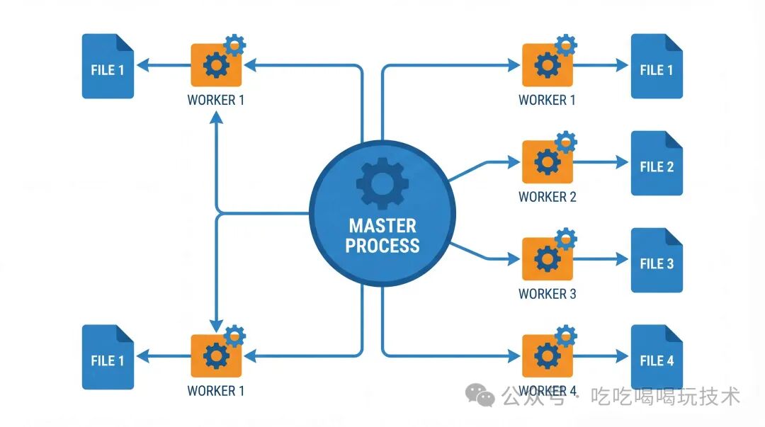 分布式架构Master-Worker数据流示意图