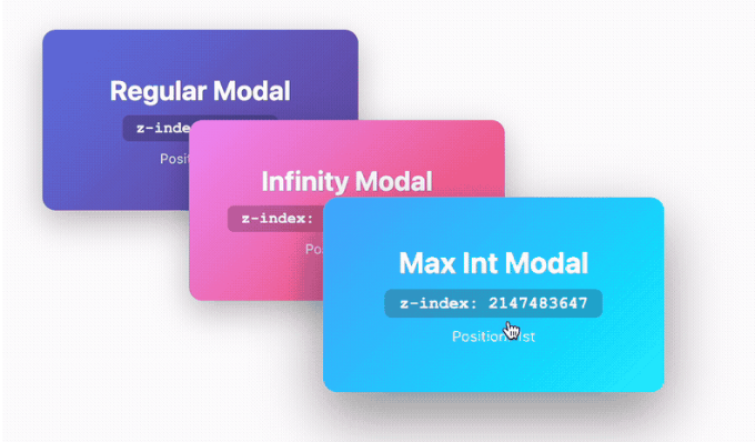 三张卡片展示z-index层级对比