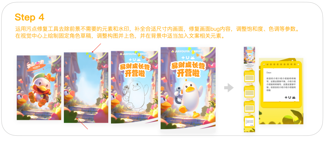 操作步骤:在Photoshop中进行污点修复、画面补全、角色绘制与背景合成