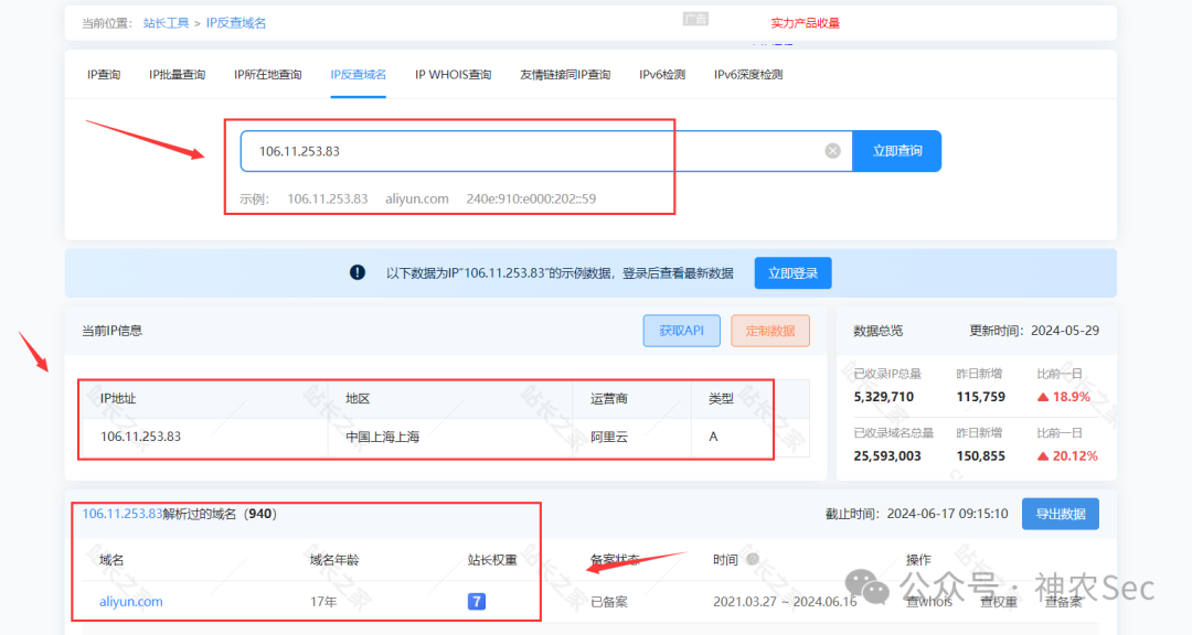 IP反查域名结果展示
