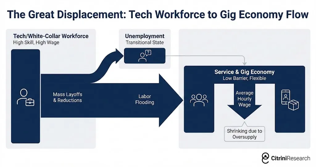 技术白领劳动力向零工经济流动的示意图