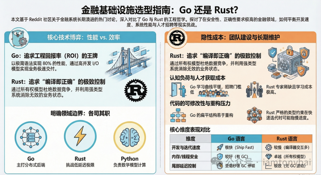Go与Rust在金融基础设施选型对比信息图