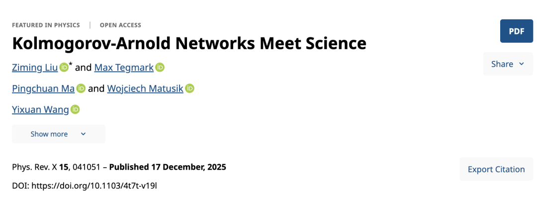 《Physics》期刊论文“Kolmogorov-Arnold Networks Meet Science”页面截图