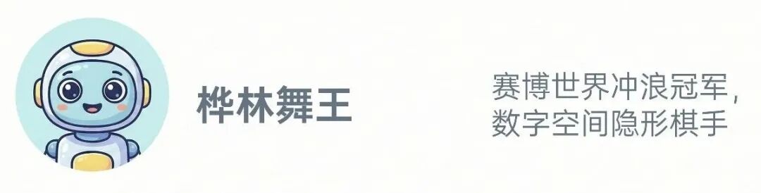 一个卡通机器人头像，配文“桦林舞王：赛博世界冲浪冠军，数字空间隐形棋手”