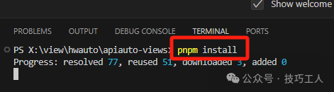 终端执行 pnpm install 安装依赖