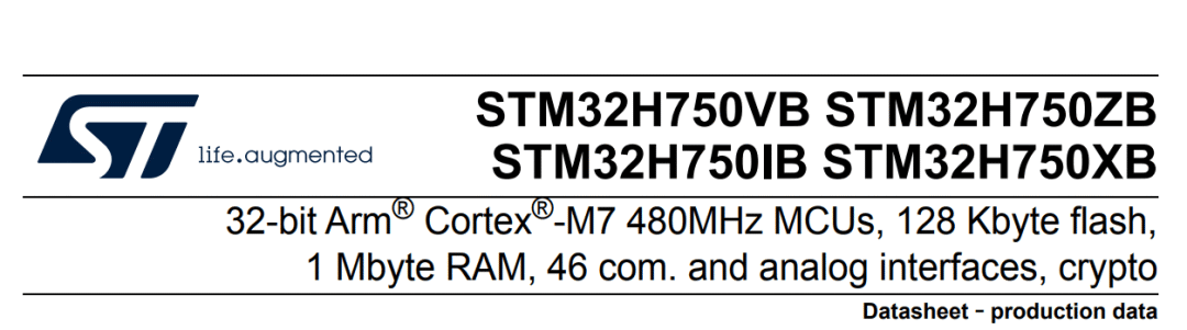 STM32H750VB/ZB/IB/XB数据手册封面