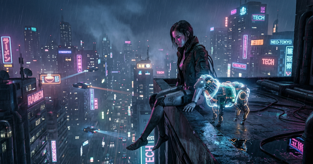 雨夜赛博朋克都市氛围配图