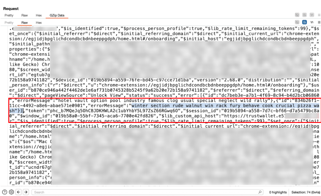 发送至恶意服务器的数据包内容