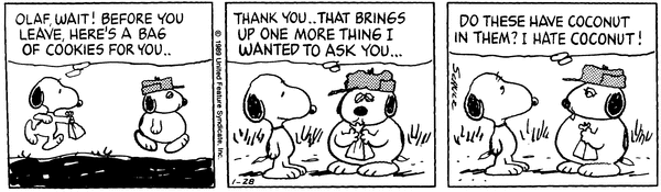 奥拉夫询问饼干是否有椰子的漫画