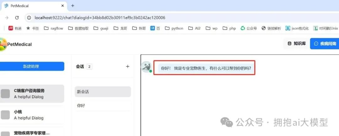 RAGFlow宠物医疗咨询平台Web界面截图