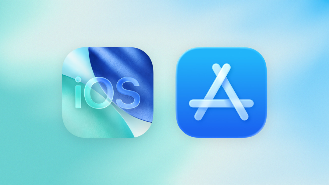 蓝色渐变背景上的iOS与App Store图标
