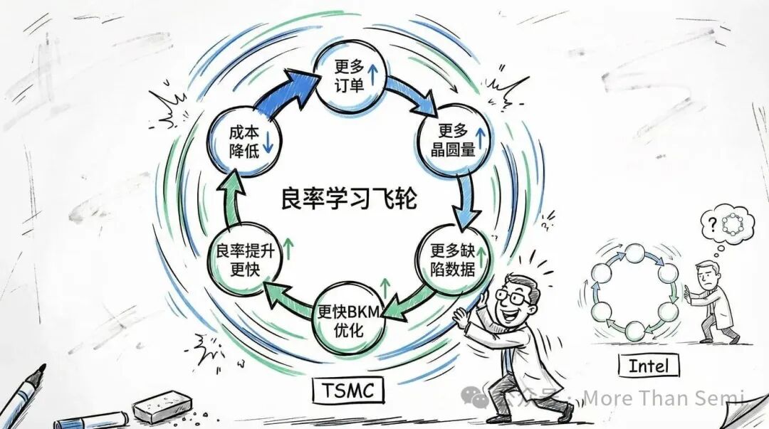 良率学习飞轮：更多订单驱动更多数据，进而推动良率提升和成本降低