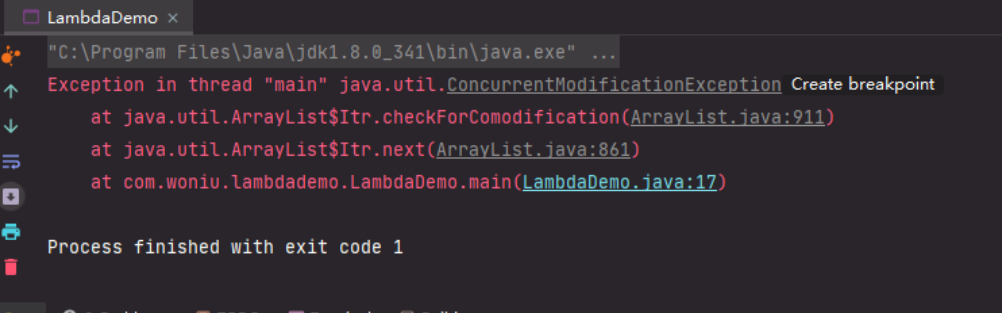 ConcurrentModificationException错误截图