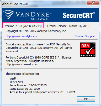SecureCRT 7.3.3版本关于对话框