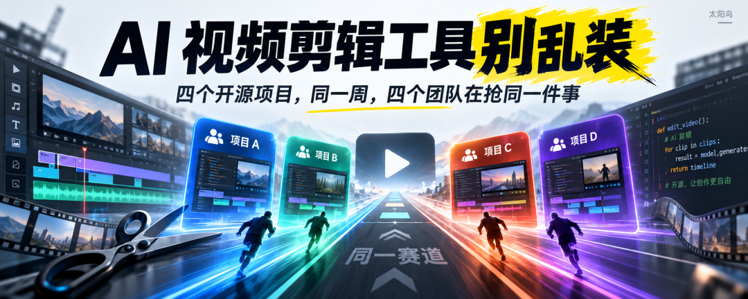 四款开源AI视频剪辑工具同周上榜对比