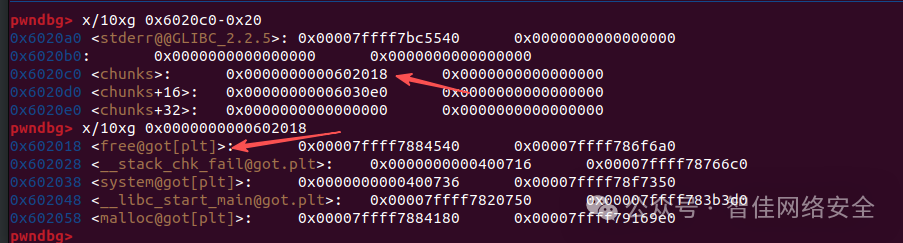 修改指针指向free_got