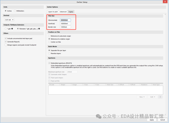 Gerber输出尺寸设置，Film Size增加0