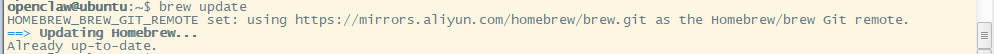 执行 brew update 使用阿里云镜像