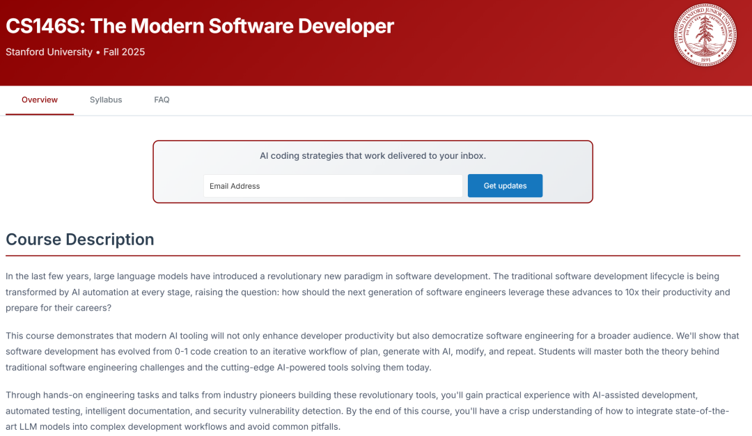 斯坦福大学CS146S课程《现代软件开发者》秋季2025学期网页截图