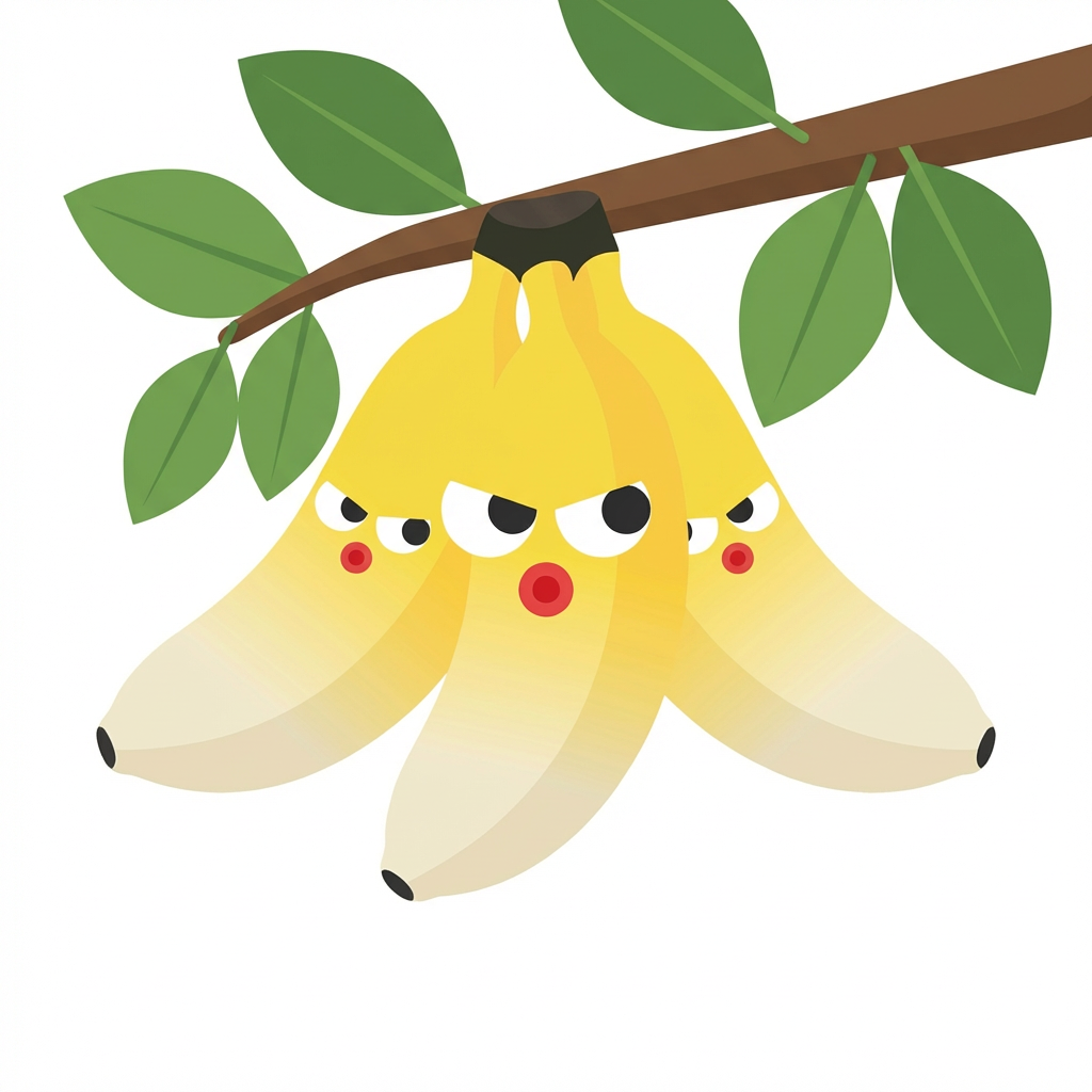 挂于枝头的拟人化香蕉，表情生动