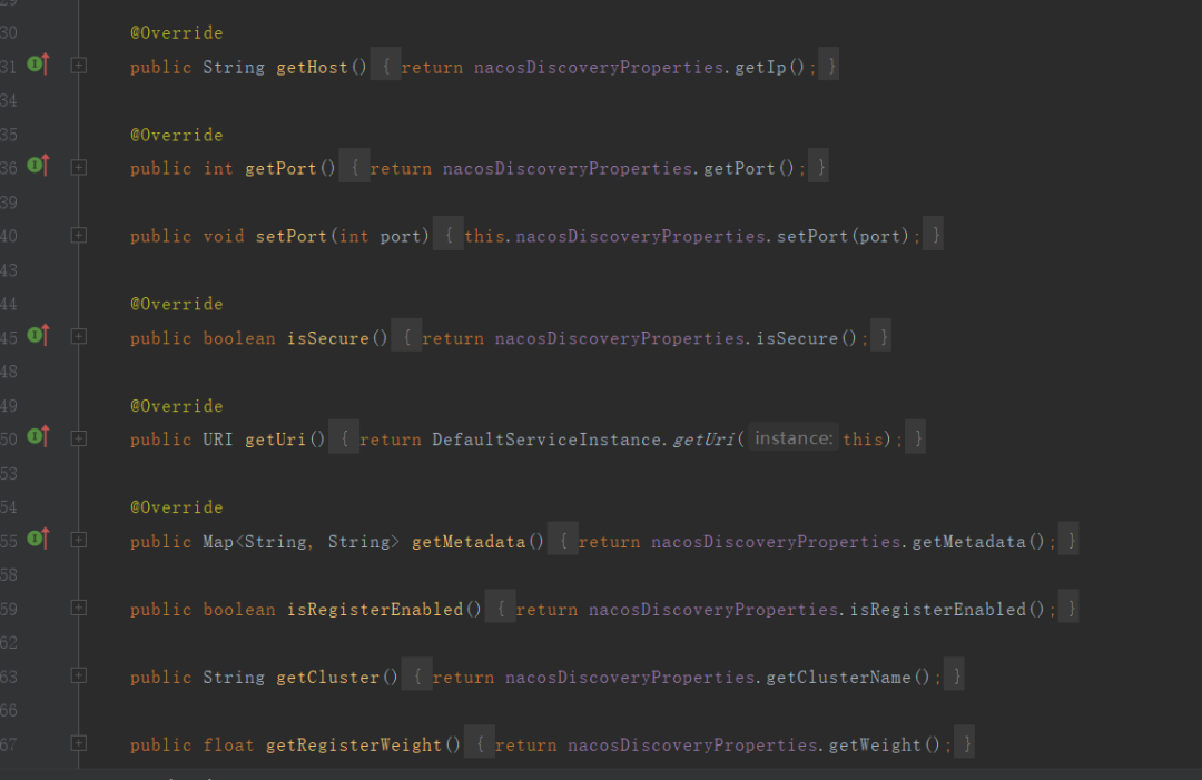 NacosRegistration的方法实现，通过NacosDiscoveryProperties获取数据