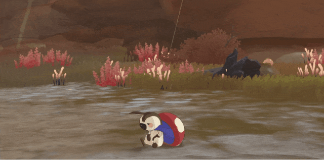 动画:奔波鼠在雨中用蘑菇伞躲雨