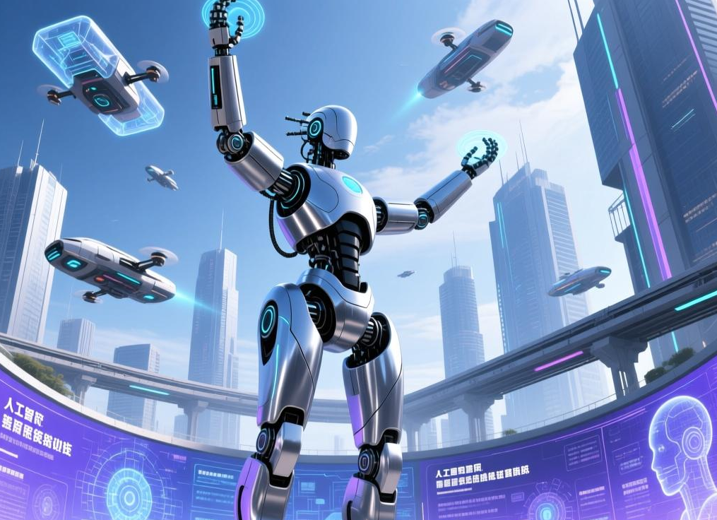 具身智能场景示意图：未来城市中的机器人服务系统
