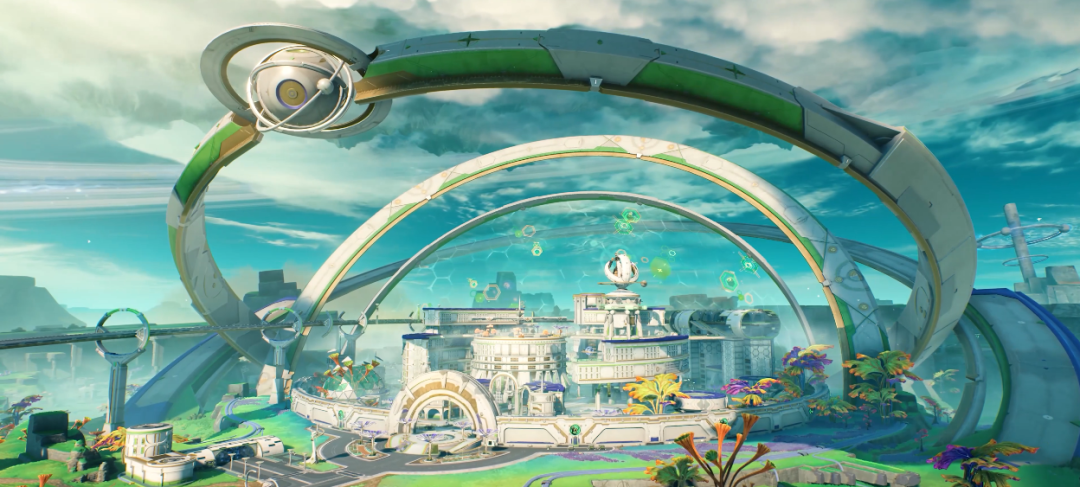 高科技建筑与飞行器组成的城市景观