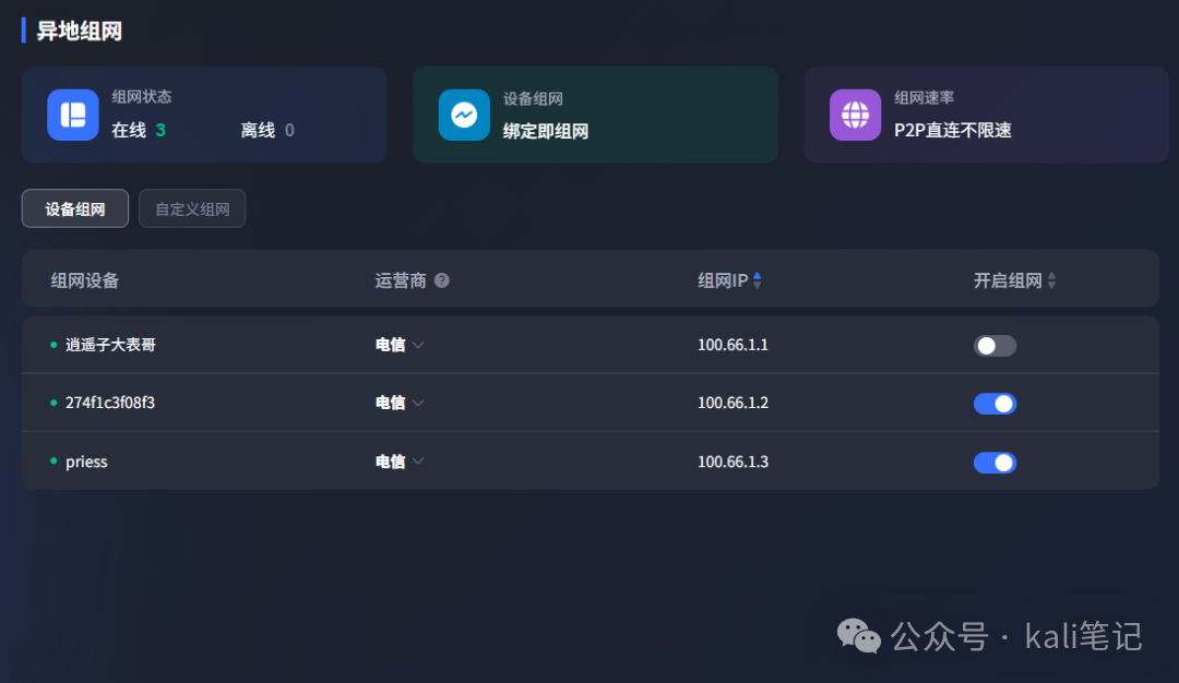 异地组网管理界面
