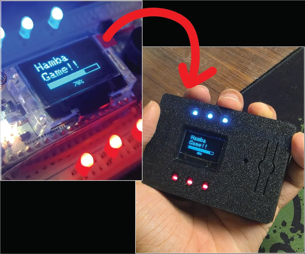 ESP32 LoRa迷你掌机面包板原型与成品对比