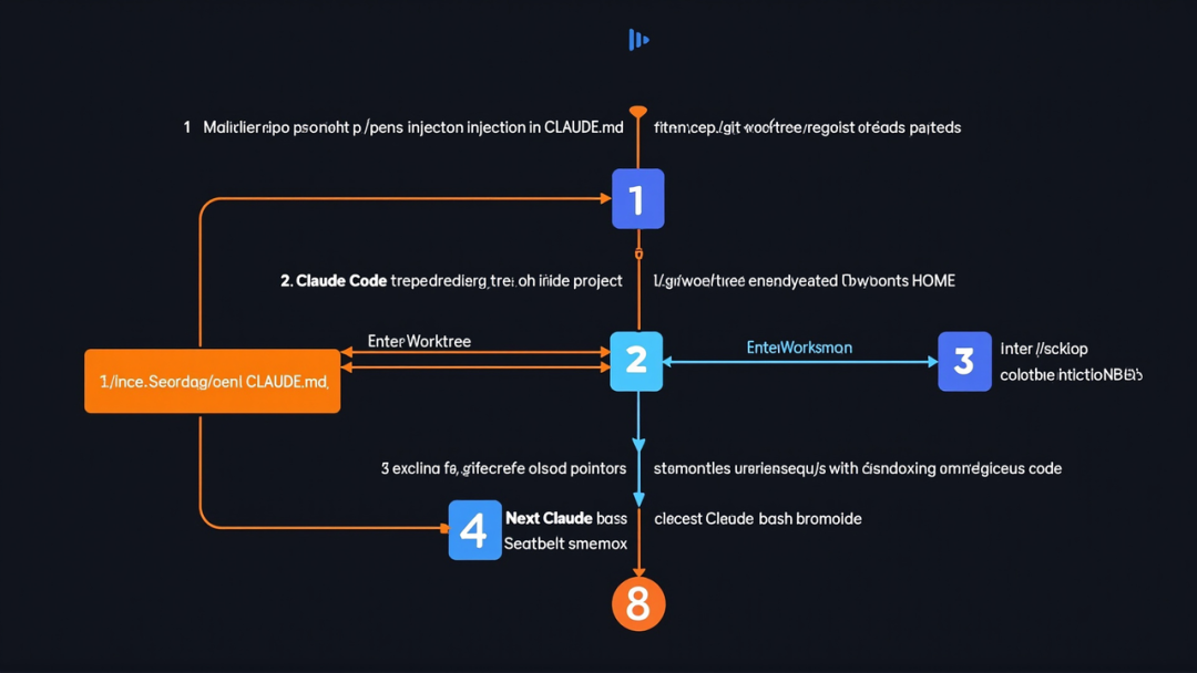 Claude Code 沙箱逃逸漏洞的 Git Worktree 混淆攻击流程图