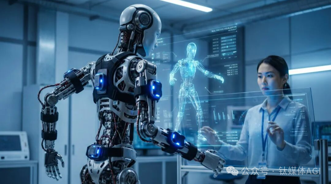 智象未来CTO姚霆在实验室与机器人互动