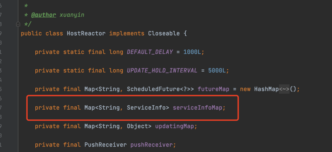 HostReactor类中保存服务实例信息的serviceInfoMap字段