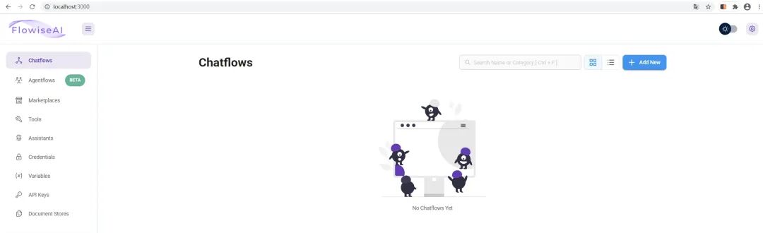FlowiseAI的Chatflows管理界面截图