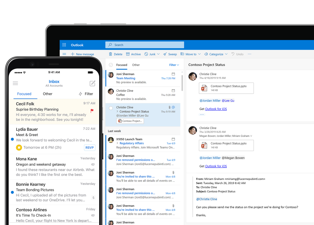 Microsoft Outlook 跨设备同步界面