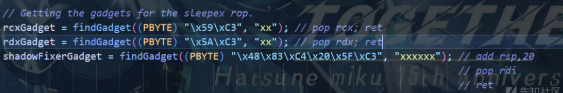 通过findGadget函数搜索ROP gadget的代码