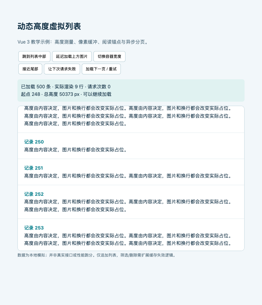 Vue 3 动态高度虚拟列表运行截图