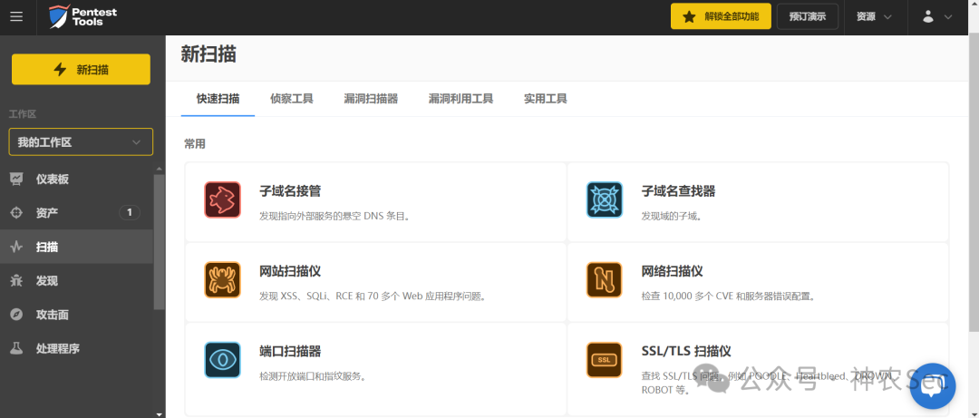 Pentest-Tools在线平台主界面