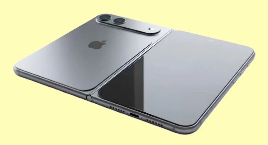 银灰色折叠屏iPhone半折叠状态渲染图