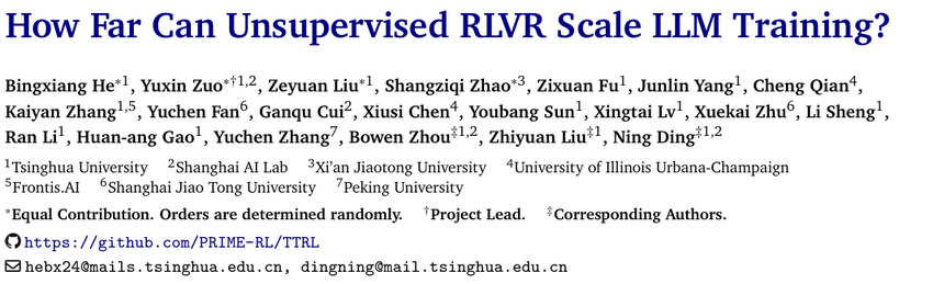 ICLR 2026论文《How Far Can Unsupervised RLVr Scale LLM Training?》标题页