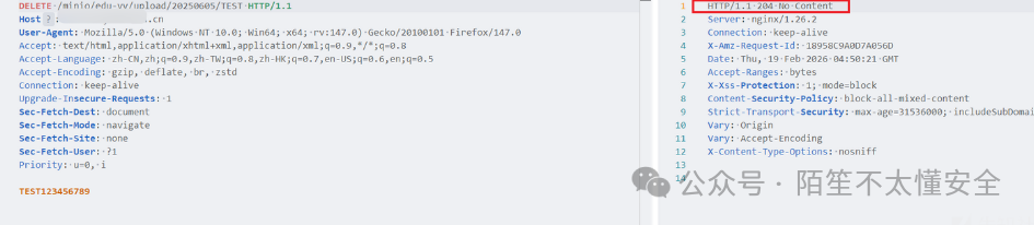 DELETE删除文件成功，返回204